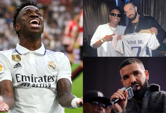 Kutukan Drake tertunda? Vinicius Jr menghadiahkan kaus Real Madridnya untuk sensasi hip-hop 'Nomor 1'